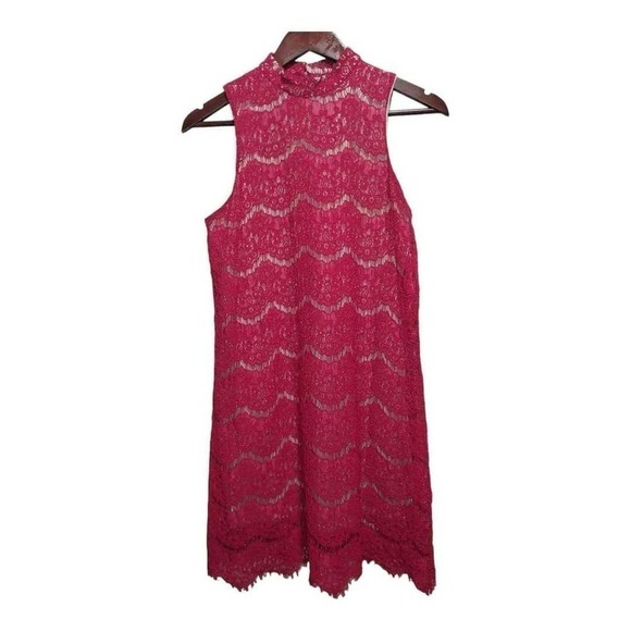 Beautiful sleeveless red lace dress by Love Fire.  Size Small Petite - Picture 1 of 3